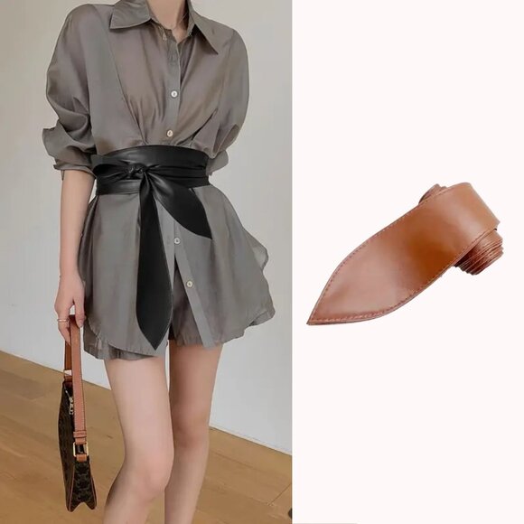 Wide Belt Camel Color Classic Obi Belt Tie Belt - Picture 1 of 8